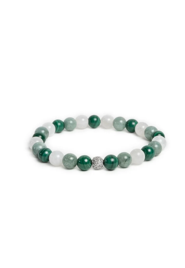 Bratara eleganta fete,  din pietre semipretioase de Malachit, Piatra Lunii si Jad Verde, Mehal, margele de 6mm,