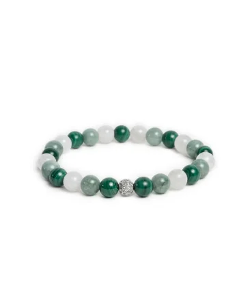 Bratara eleganta fete,  din pietre semipretioase de Malachit, Piatra Lunii si Jad Verde, Mehal, margele de 6mm,