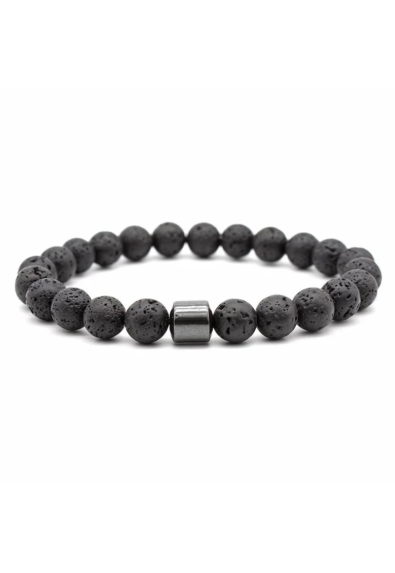 Bratara aromaterapie “CLEO”,  cu Pietre Vulcanice (Lava) de 8mm si Hematit Magnetic, negru, 17-18