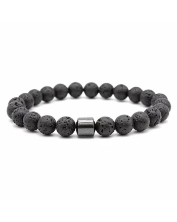 Bratara aromaterapie “CLEO”,  cu Pietre Vulcanice (Lava) de 8mm si Hematit Magnetic, negru, 17-18