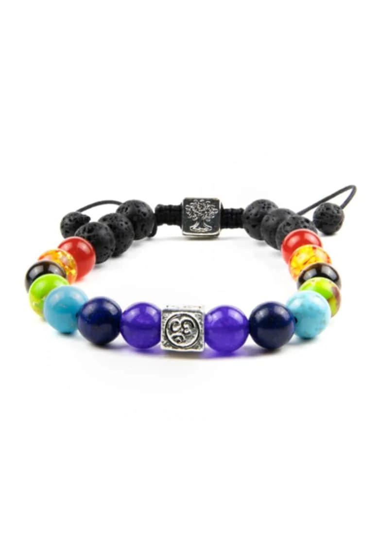 Bratara Snur Difuzor Aromaterapie “Tamar” 7 Chakre,  cu pietre de Lava (Vulcanice), Multicolor