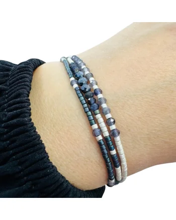 Bratara handmade  3 straturi din Miyuki, Iolit si Hematit, multicolor, 7cm