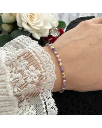Bratara eleganta dama Nuria din Ametist si bilute de argint placat cu aur 925