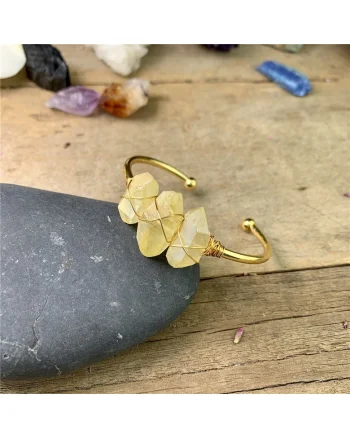 Bratara Meenal, pietre semipretioase Citrin brut, cupru placat cu Aur de 18K, 18cm