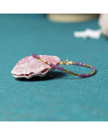 Bratara Boho din Turmalina Roz, placata cu aur de 18K, Alama, stil delicat