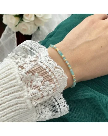 Bratara eleganta dama handmade Nabila cu Amazonit si argint placat cu aur 925