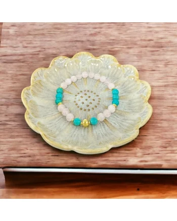 Bratara femei Eliza din Cuart Roz de Madagascar si Turcoaz cu accesorii din argint 925 placat cu Aur