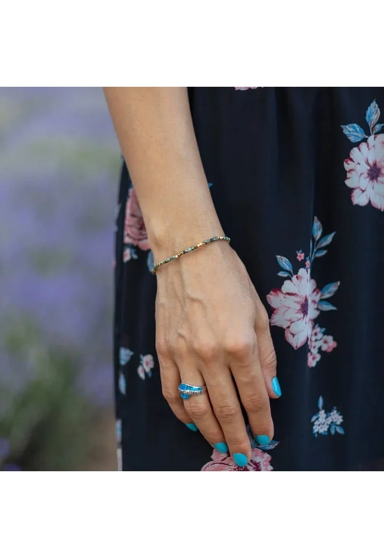 Bratara Boho din pietre semipretioase Crisocola, placata cu aur de 18K, verde, pentru femei