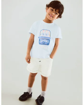 Tricou de bumbac cu imprimeu frontal, Albastru deschis