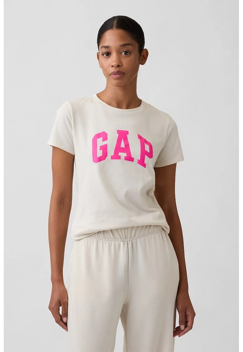 Tricou din bumbac cu logo, Fucsia/Maro taupe deschis