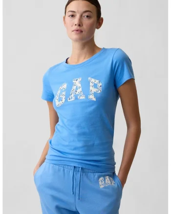 Tricou din bumbac cu logo, Alb fildes/Albastru