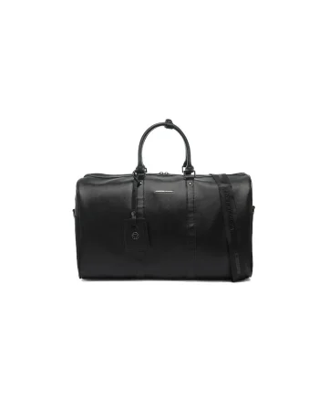 Geanta duffle din piele ecologica cu bareta de umar din material textil Nimbus, Negru