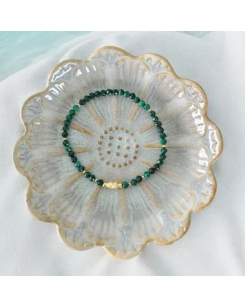 Bratara dama Linda din cristale de malachit natural si accesorii din argint placat cu aur