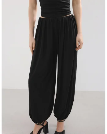 Pantaloni balloon cu talie elastica, Negru