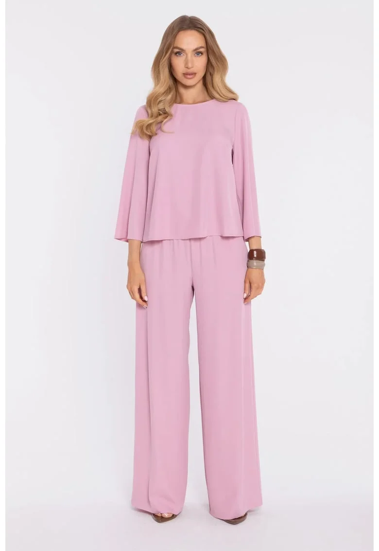 Pantaloni palazzo cu talie inalta, cu talie elastica - pulbere XXL