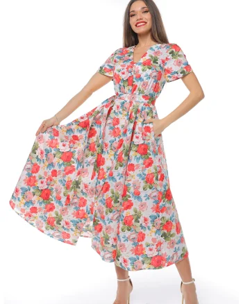 Rochie-camasa cu cordon in talie, Rosu/Alb/Albastru