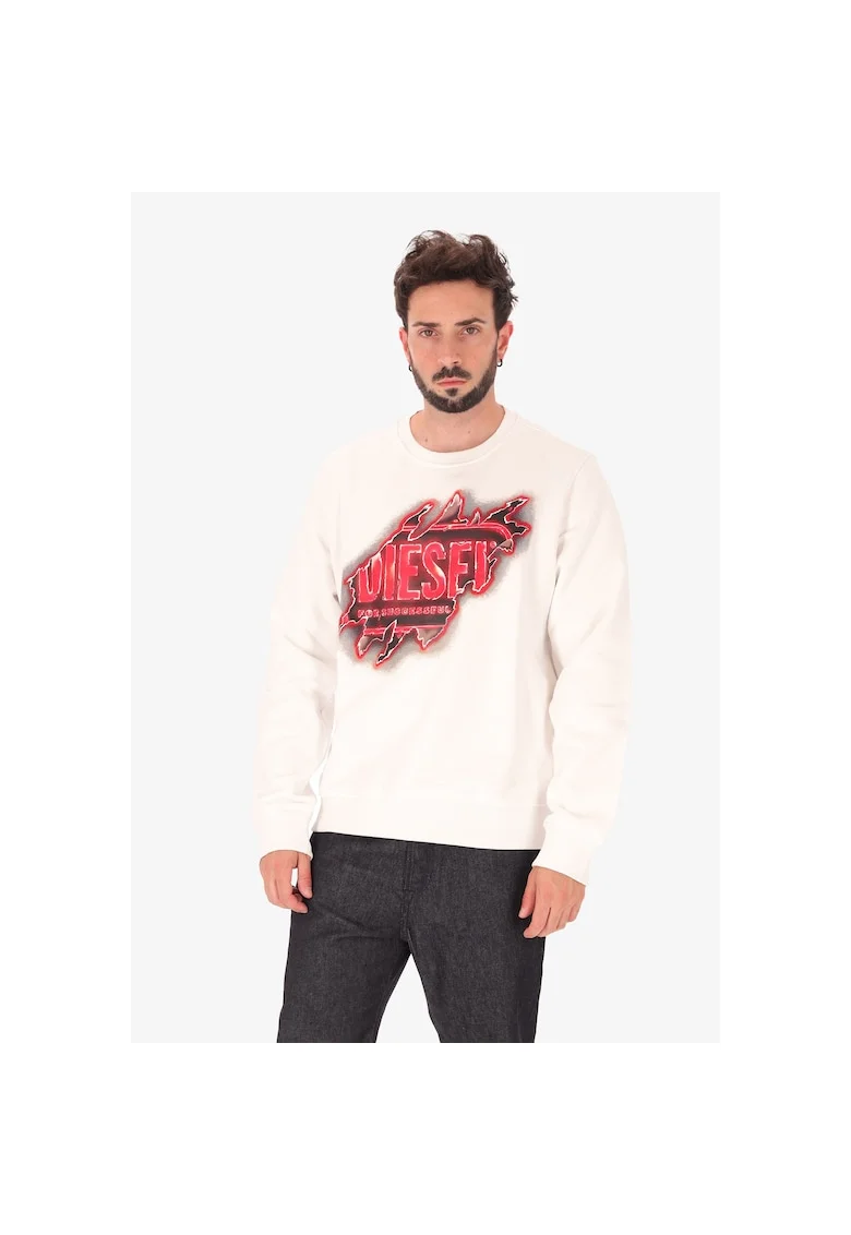 Bluza de trening cu imprimeu logo si decolteu la baza gatului