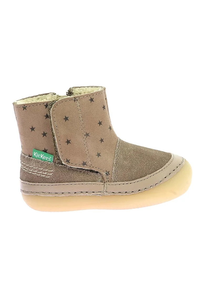 Ghete de piele cu velcro, Maro taupe/Maro nisip