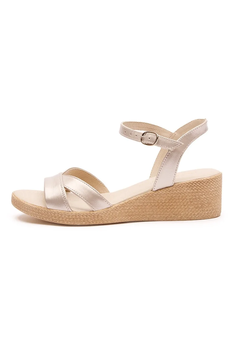 Sandale-espadrile de piele cu talpa wedge, Auriu/Bej deschis