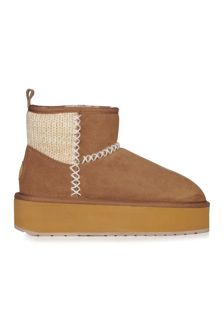 Ghete flatform de piele intoarsa fara inchidere Stinger, Maro camel