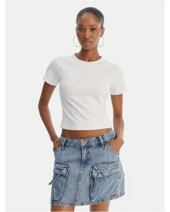 Tricou dama,  slim fit, alb, modal/viscoza/elastan