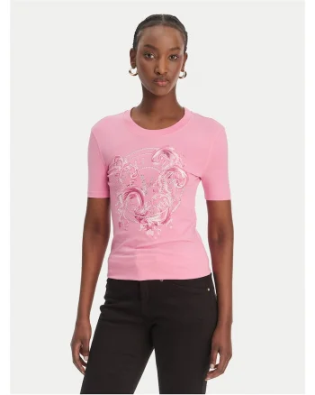Tricou dama,  slim fit, roz, bumbac/elastan