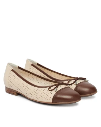 Balerini dama 12-31344-03,  Piele naturala, Bej/Maro