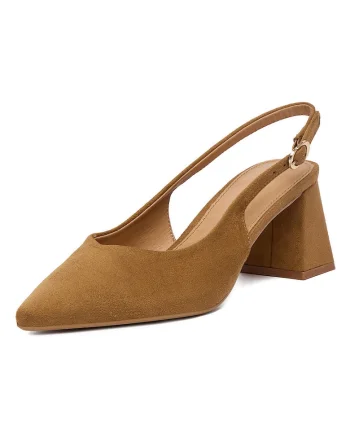 Pantofi dama,  textil, toc bloc, maro