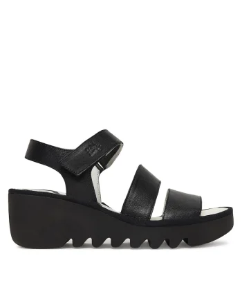 Sandale dama,  piele naturala, negru, sistem inchidere Velcro