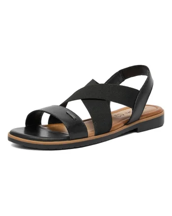 Sandale dama,  piele naturala/textil, curele elastice, negru