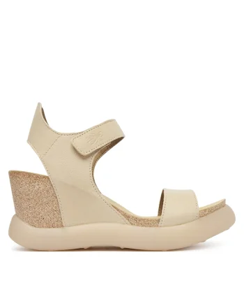 Sandale dama  piele naturala, bej, sistem inchidere Velcro