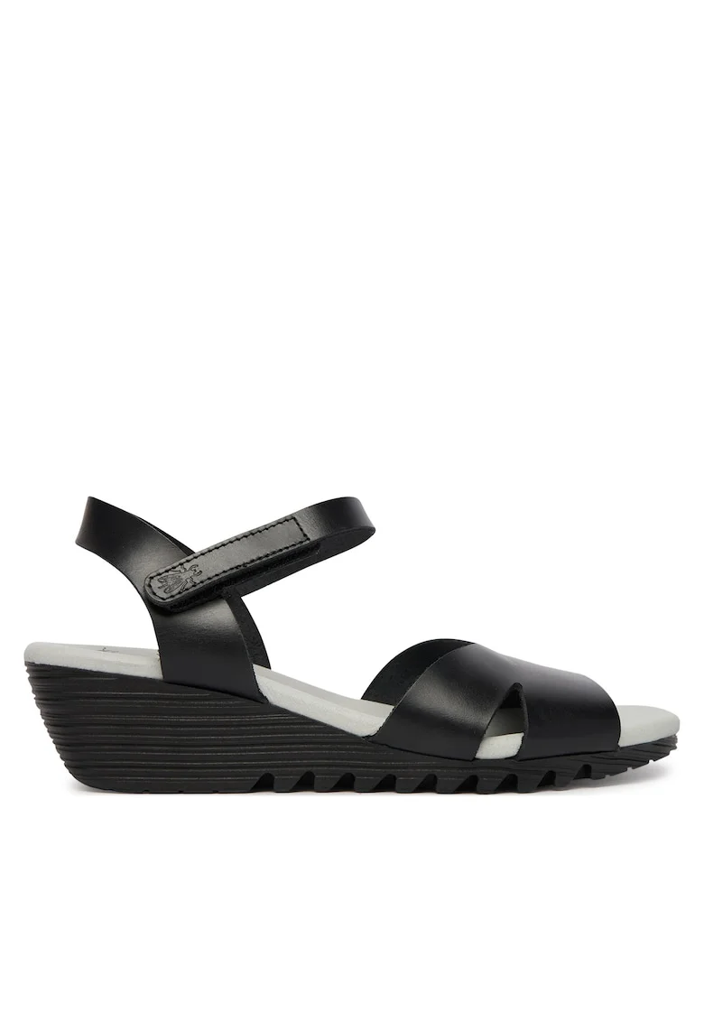 Sandale dama  piele naturala, negru, sistem inchidere Velcro