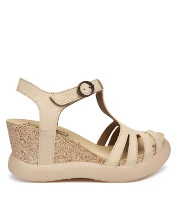 Sandale de dama  piele naturala, bej, sistem inchidere Velcro