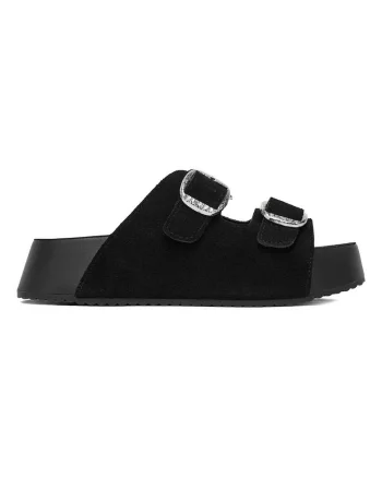 Papuci dama,  negru, piele naturala