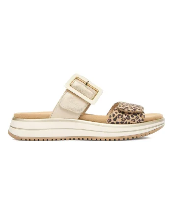 Papuci dama,  piele naturala, auriu, inchidere cu velcro