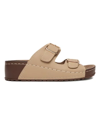 Papuci dama,  piele ecologica, bej