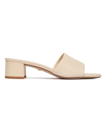 Papuci dama,  piele naturala, bej, toc bloc