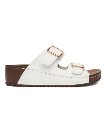 Papuci dama,  piele ecologica, alb