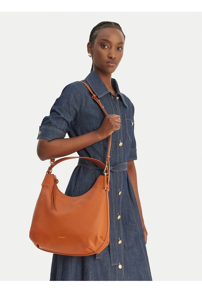 Geanta dama,  piele naturala, maro, One Size INTL, set cu sac de protectie