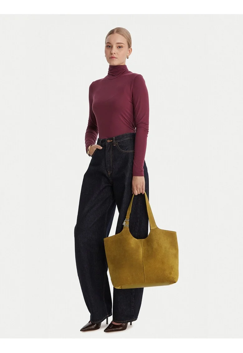 Geanta dama,  piele naturala, multicolor, One Size INTL, set cu sac de praf si poseta detasabila