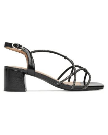 Sandale dama,  piele ecologica, negru, toc bloc