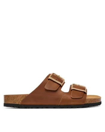 Papuci dama,  piele naturala, maro