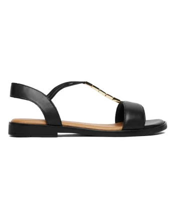 Sandale dama,  piele naturala, negru/auriu, confortabile