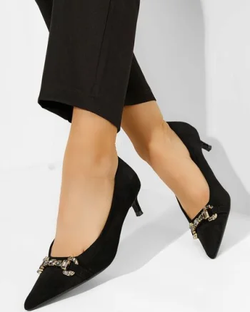 Pantofi stiletto cu toc mic Treva negri