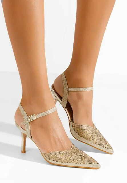 Pantofi stiletto slingback Suvine aurii