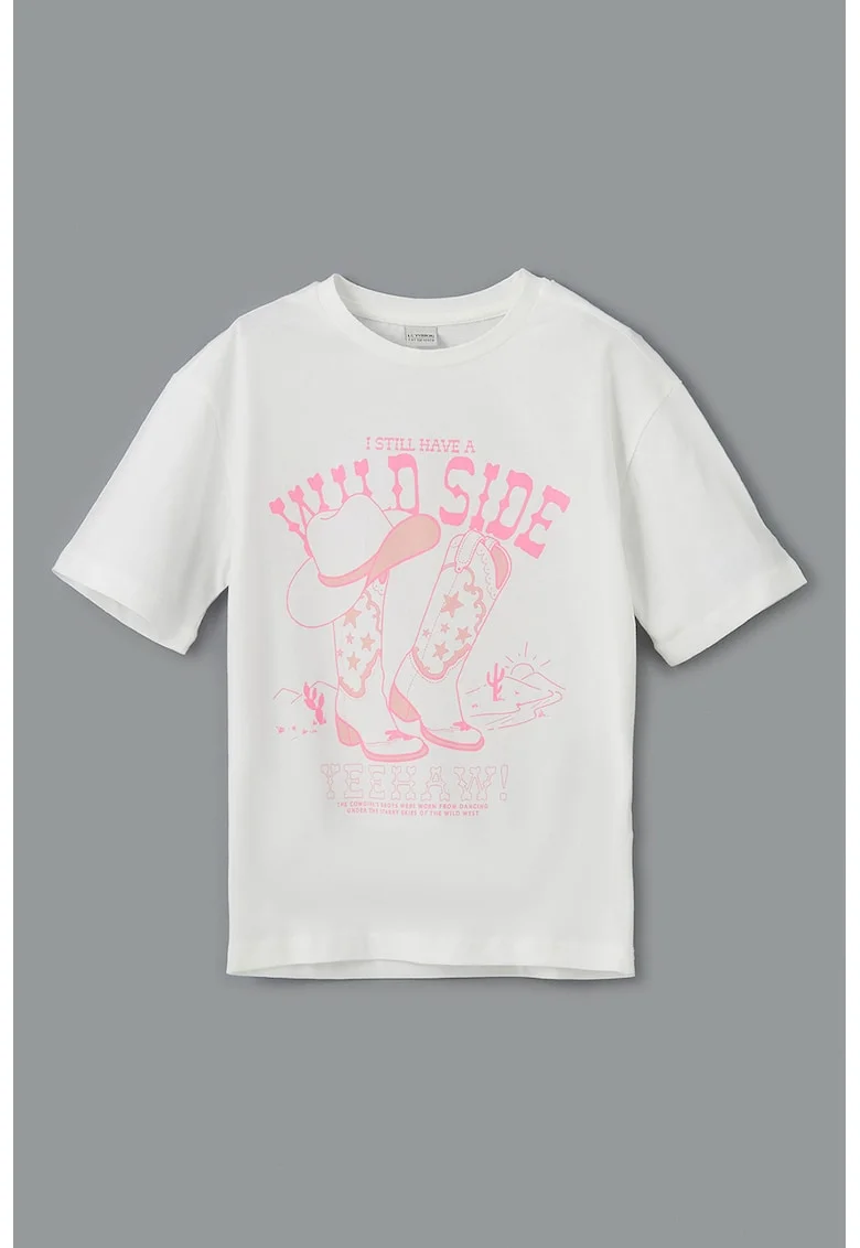 Tricou de bumbac cu imprimeu, Roz pastel/Alb murdar/Roz prafuit