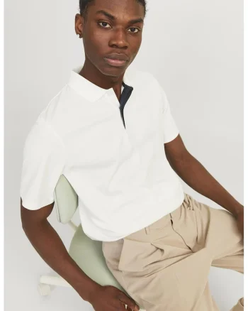 Tricou polo din amestec de bumbac organic, Alb