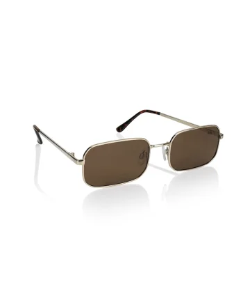 Ochelari de soare unisex polarizati metalici dreptunghiulari, Auriu/Maro