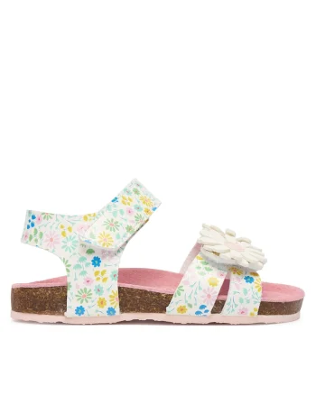 Sandale  piele ecologica, alb/multicolor