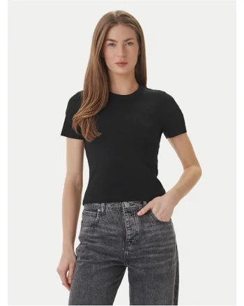 Tricou dama,  bumbac organic/elastan, slim fit, negru
